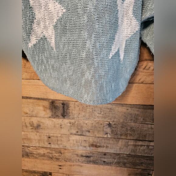 Wishlist women's spa aqua green star pattern lightweight knitted Sweater Sz S/M - Picture 7 of 15